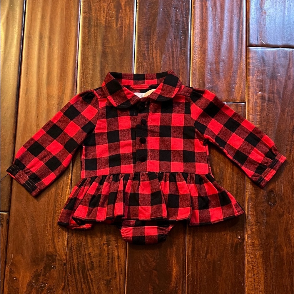 Mud Pie Red and Black Plaid Baby Outfit